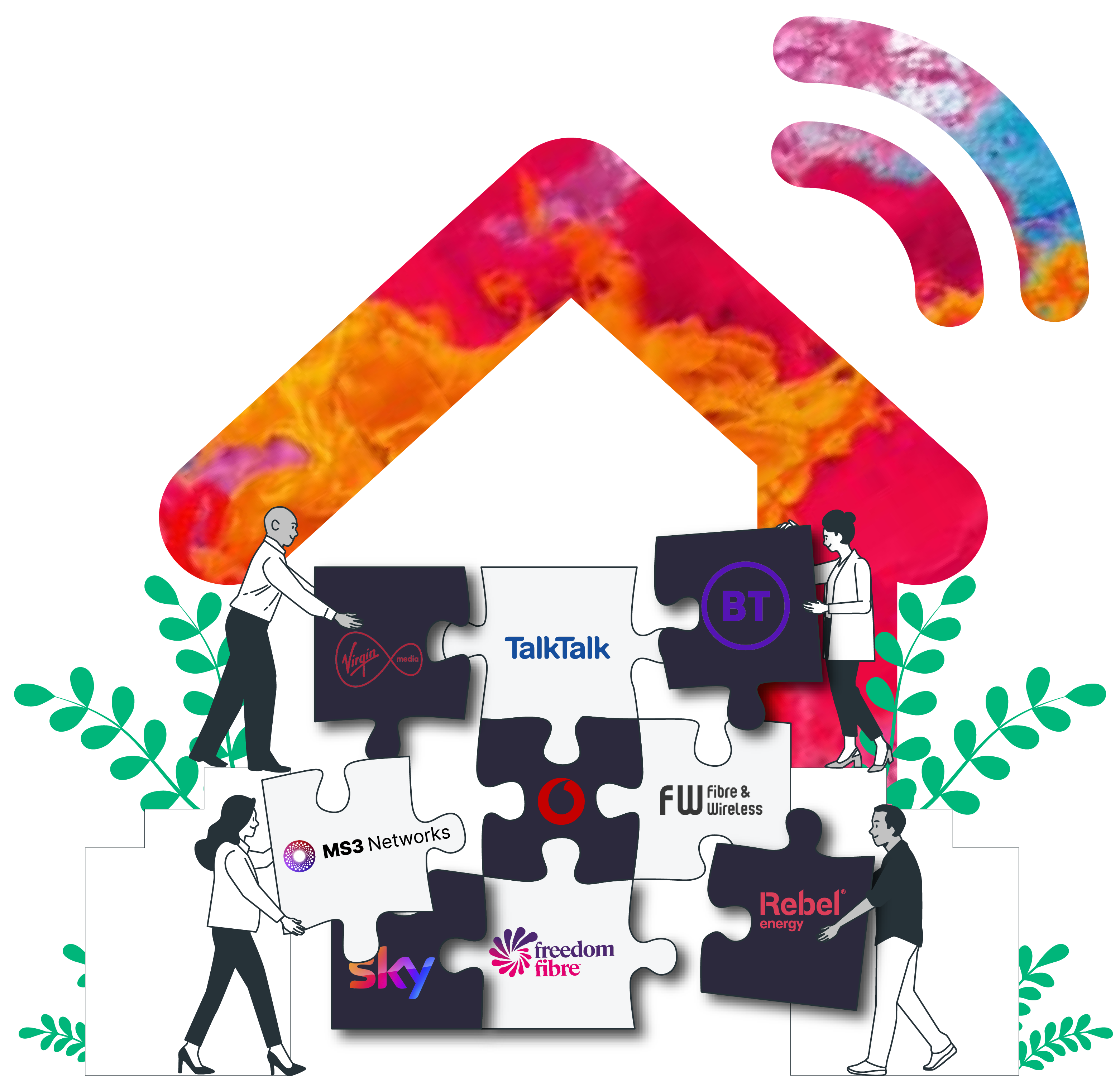 Home Telecom with partner logos