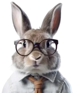 Rabbit wearing a shirt and glasses.